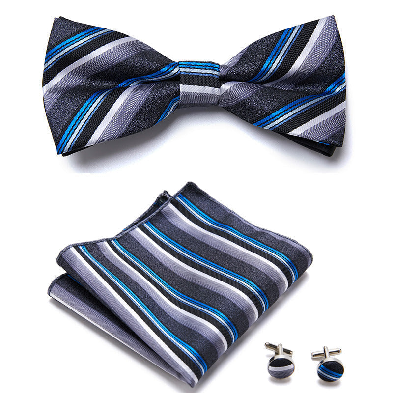 Men's Bow Tie Set – Pocket Square & Cufflinks, Polyester & 36 Designs