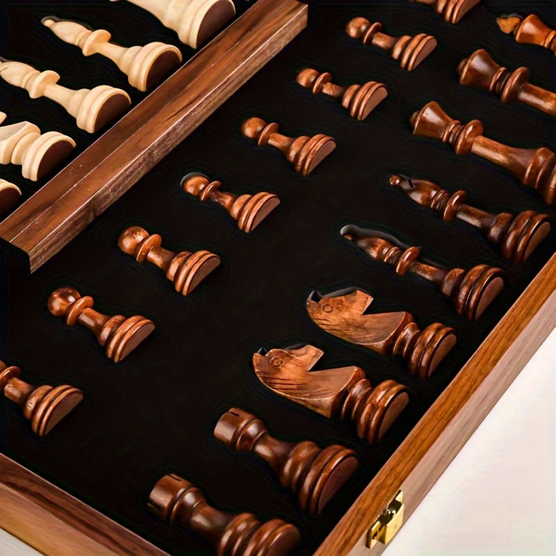Premium Foldable Walnut Chess Set | Hand-Carved Wooden Pieces & Elegant Board Design