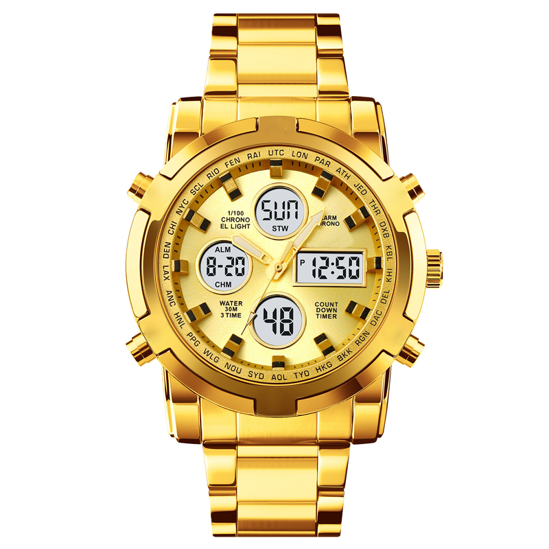 Unisex Digital Sports Watch – 3 Time Zones, 30m Waterproof & EL Backlight