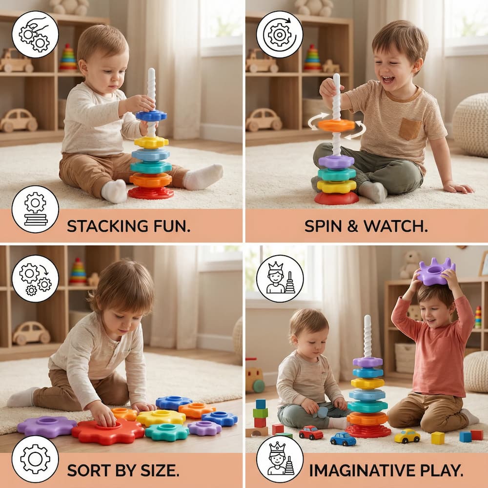 Spiral Stacking Tower Toy – 6 Colors, Fine Motor Skills & Ages 1-5