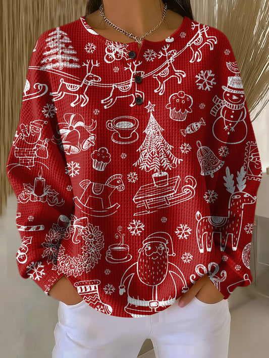 Women's Waffle-Knit Sweater – Brushed Interior & Relaxed Fit