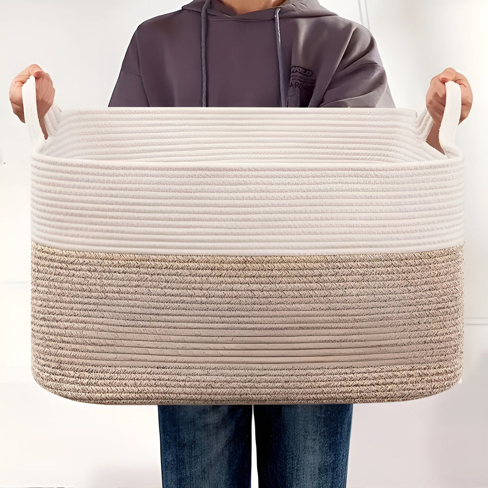 Optimized Product Title: "Großer Baumwollseil Aufbewahrungskorb mit Griffen – Robuster und Stilvoller Organizer für Zuhause" 

This title includes relevant keywords while also highlighting the product's features and benefits, making it more appealing for
