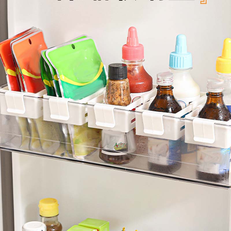 Adjustable Fridge Door Organizer – Expands 16.5–26cm, Polypropylene, White