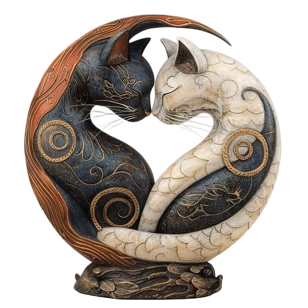Cat Yin-Yang Sculpture – Handcrafted Resin, Hand-Painted & 15cm Tall