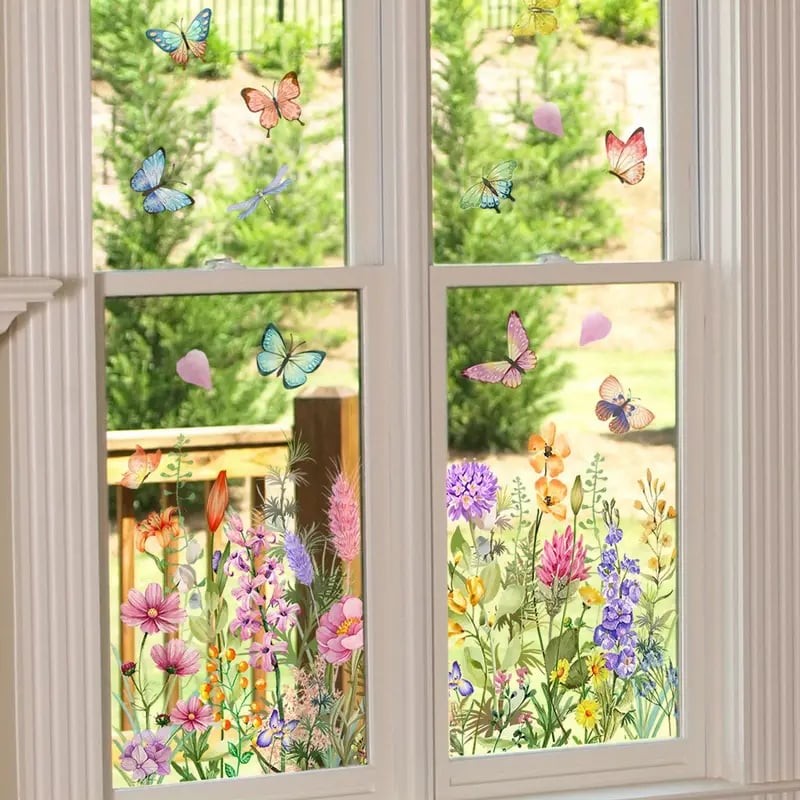 Optimized Product Title: "Blumen- und Schmetterling Fensteraufkleber – Dekorative Wandtattoos für Fenster und Wände" 

This title includes relevant keywords while also providing a clear description of the product's purpose and appeal.