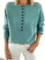 Caroline Soldier Pullover with Half Button Placket - Stylish Women's Sweater