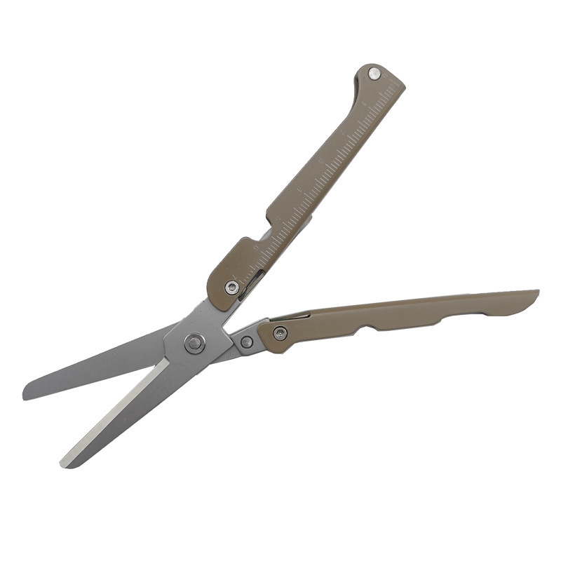 Folding Stainless Steel Scissors – Compact 9cm, Built-In Ruler, Multi-Tool