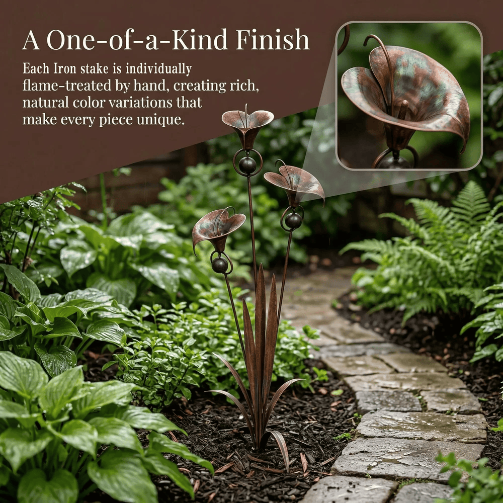 Copper Calla Lily Garden Stake – 61cm, Wind Chime Bells & Weatherproof Iron