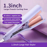 Professional French Wave Hair Waver - Create Effortless Beachy Waves & Curls - Adjustable Temperature for All Hair Types