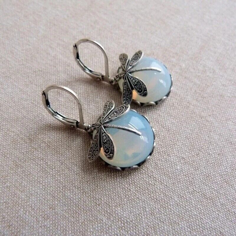Elegant Moonstone Drop Earrings with Dragonfly Design – Stylish & Unique Jewelry for Any Occasion