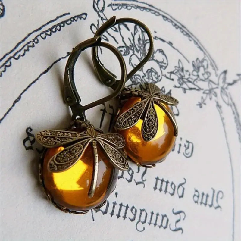 Elegant Moonstone Drop Earrings with Dragonfly Design – Stylish & Unique Jewelry for Any Occasion