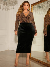 Plus-Size Deep V Sequined Wrap Party Dress - Fall Magic Collection
