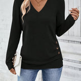 Ladies' sweater with V-neck and button detail – Iris - 2