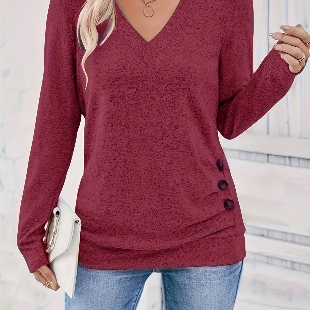 Ladies' sweater with V-neck and button detail – Iris - 4