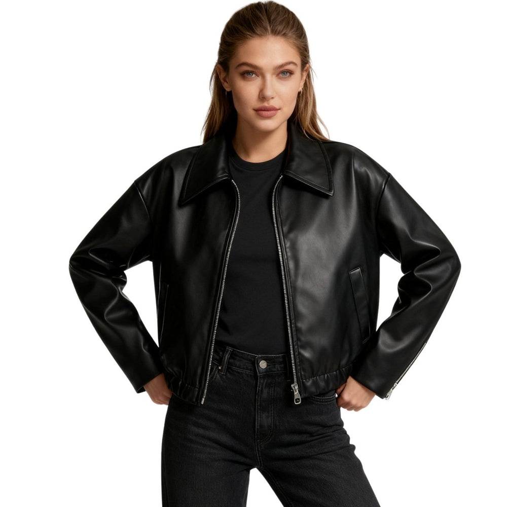 Women's oversized leather jacket, view 1