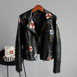 Embroidered women's faux leather biker jacket – Eleonora