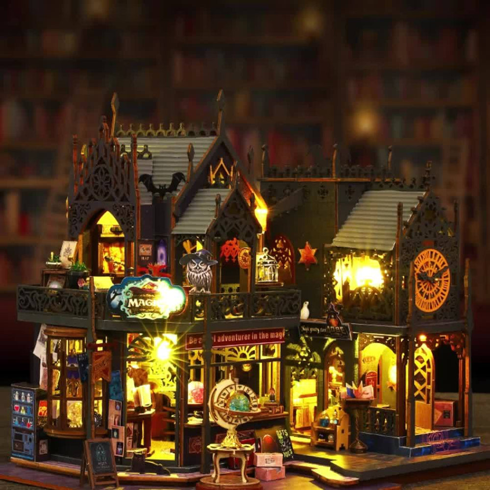 3D Wooden Book Nook Kit with LED Lights - DIY Miniature Bookshelf Decor for Home & Office