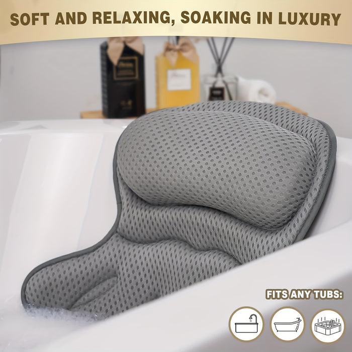 Ergonomic Bath Pillow – Neck Support, 6 Suction Cups & Breathable Mesh