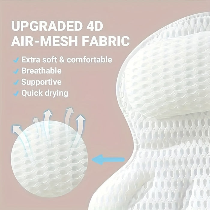 Ergonomic Bath Pillow – Neck Support, 6 Suction Cups & Breathable Mesh