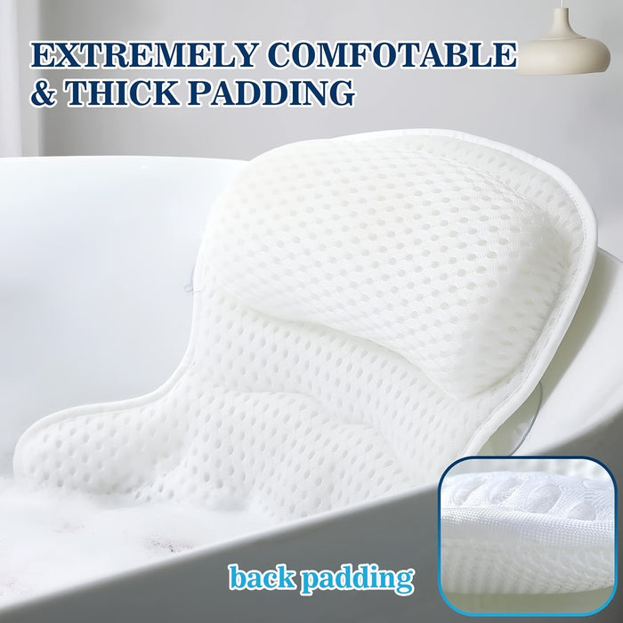 Ergonomic Bath Pillow – Neck Support, 6 Suction Cups & Breathable Mesh