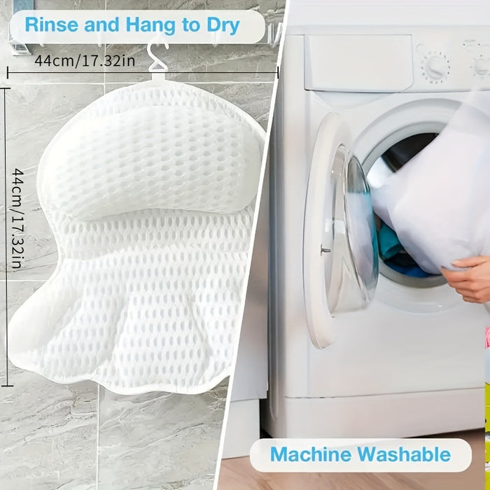 Ergonomic Bath Pillow – Neck Support, 6 Suction Cups & Breathable Mesh