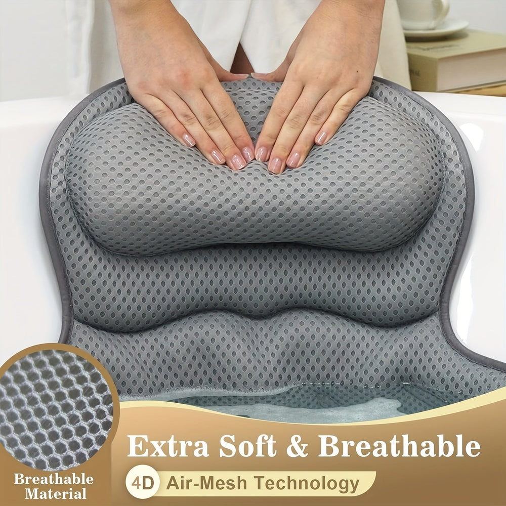 Ergonomic Bath Pillow – Neck Support, 6 Suction Cups & Breathable Mesh