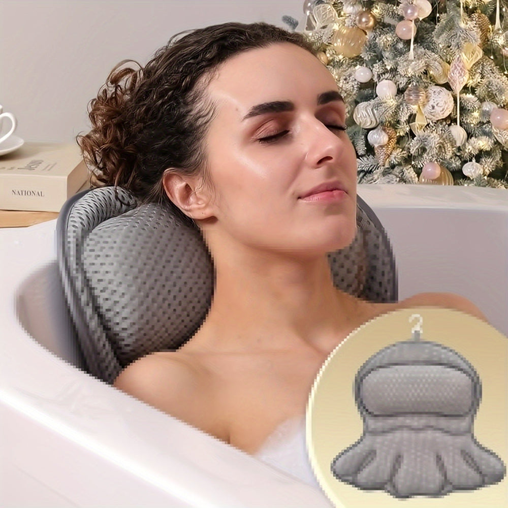 Ergonomic Bath Pillow – Neck Support, 6 Suction Cups & Breathable Mesh