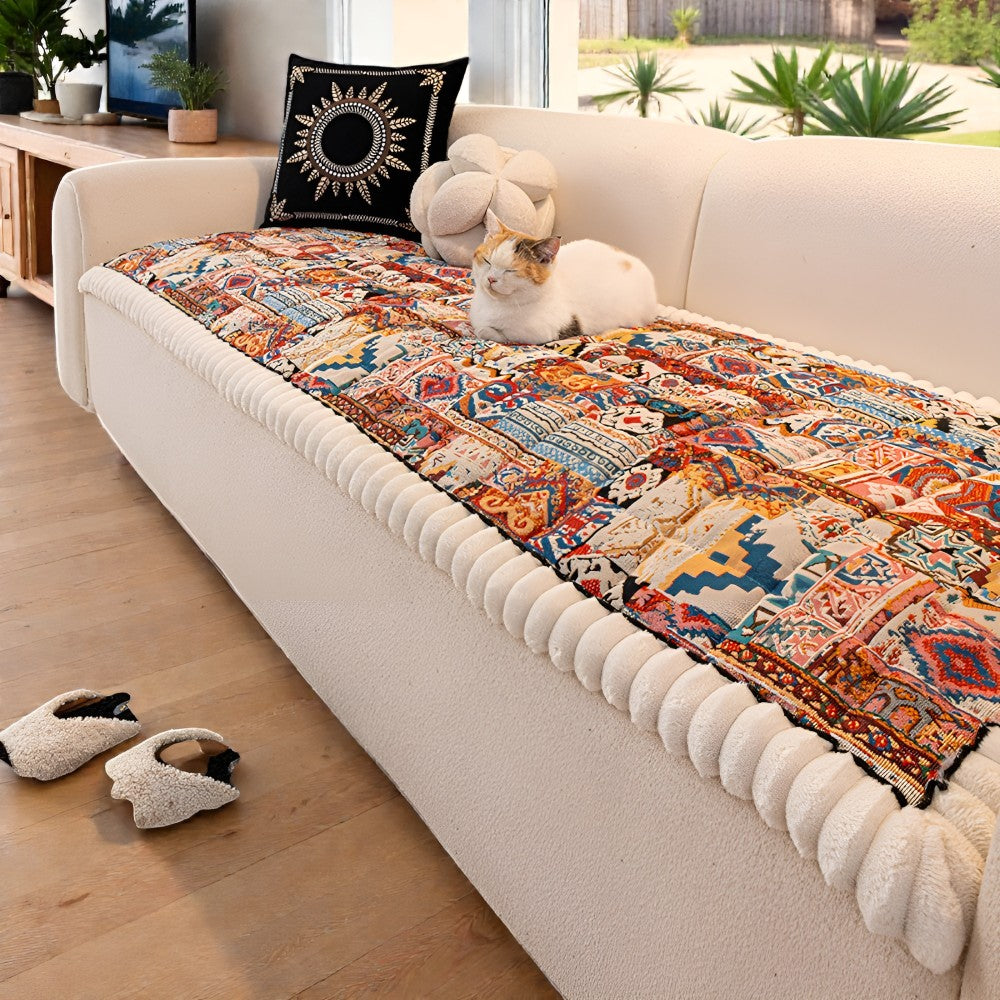 Ethnic Style Quilted Non-Slip Couch Cover - Durable, Stylish Protection for Your Sofa