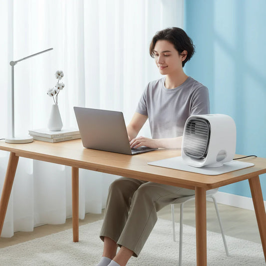 Evaporative Cooler Fan – Spray Mist Cooling, USB Powered & Portable Desk Design