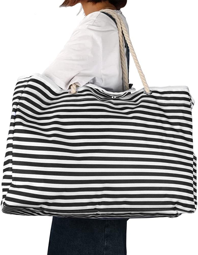 CoastCarry Beach Bag - Black and White Stripes