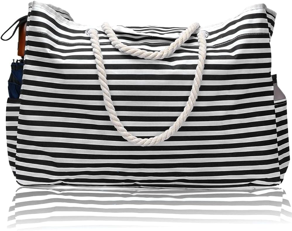 CoastCarry Beach Bag - Black and White Stripes