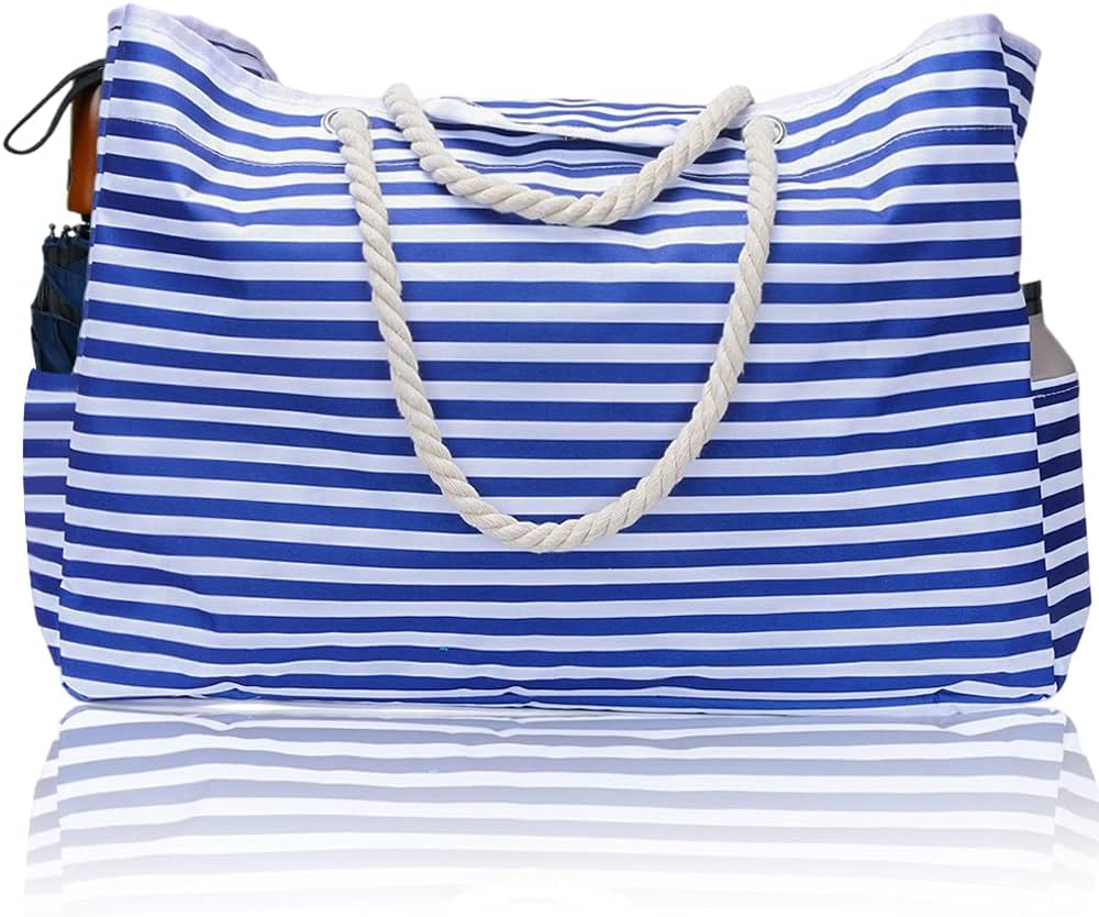 CoastCarry Beach Bag - Blue and White Stripes