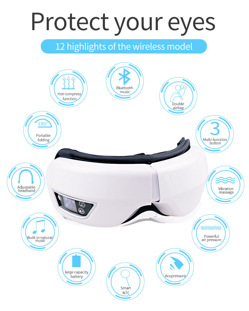Bluetooth Eye Massage Device - Air Pressure, Vibration & Warm Compression for Relaxation & Stress Relief