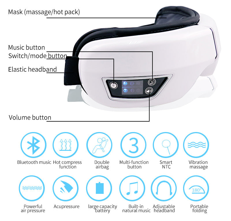 Bluetooth Eye Massage Device - Air Pressure, Vibration & Warm Compression for Relaxation & Stress Relief