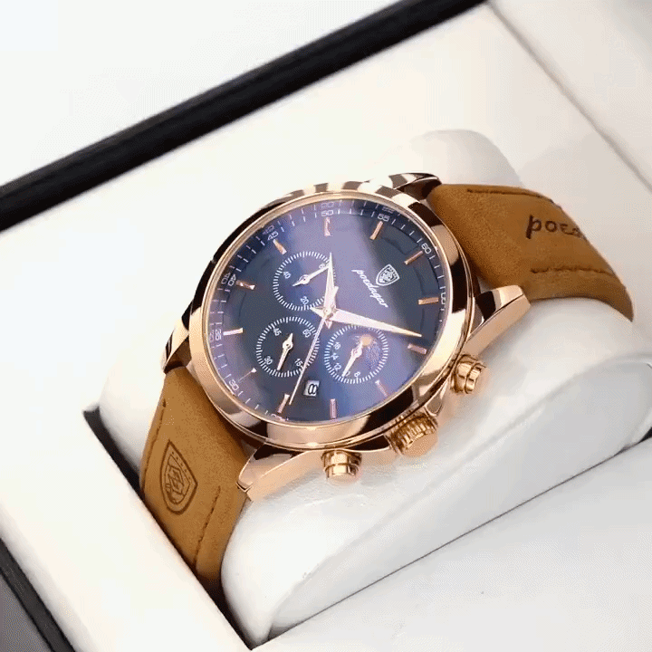 Men's Chronograph Watch – Titanium Steel, Leather or Steel Band & Luminous Hands