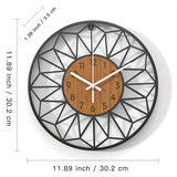 Modern Metal Wall Clock | Wood Grain Centre Design