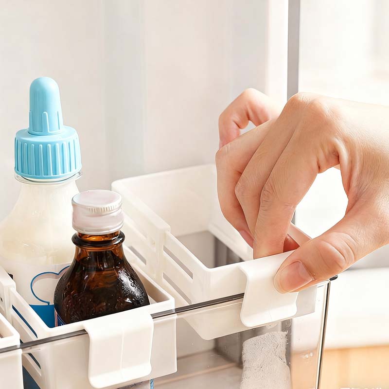 Adjustable Fridge Door Organizer – Expands 16.5–26cm, Polypropylene, White