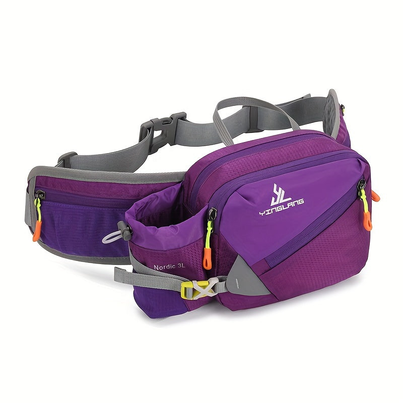 Running Waist Bag with Bottle Holder – 3L Nylon, Adjustable 50–100cm Belt