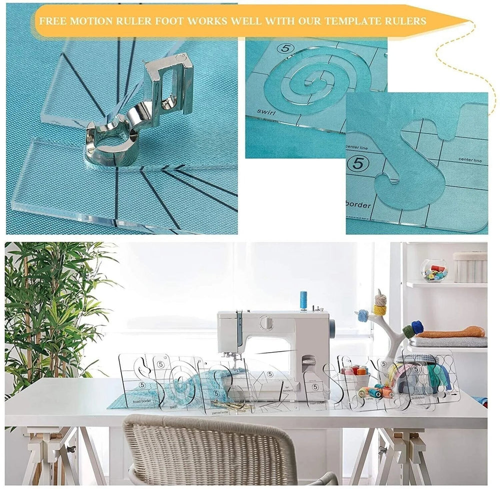 Free-Motion Quilting Stencil Set – 11 Acrylic Templates & Machine Guide
