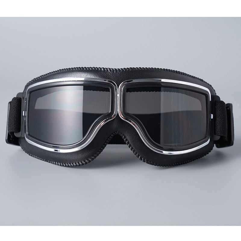 Vintage Motorcycle Goggles – Polycarbonate Lens, Fits Over Glasses & Adjustable Strap