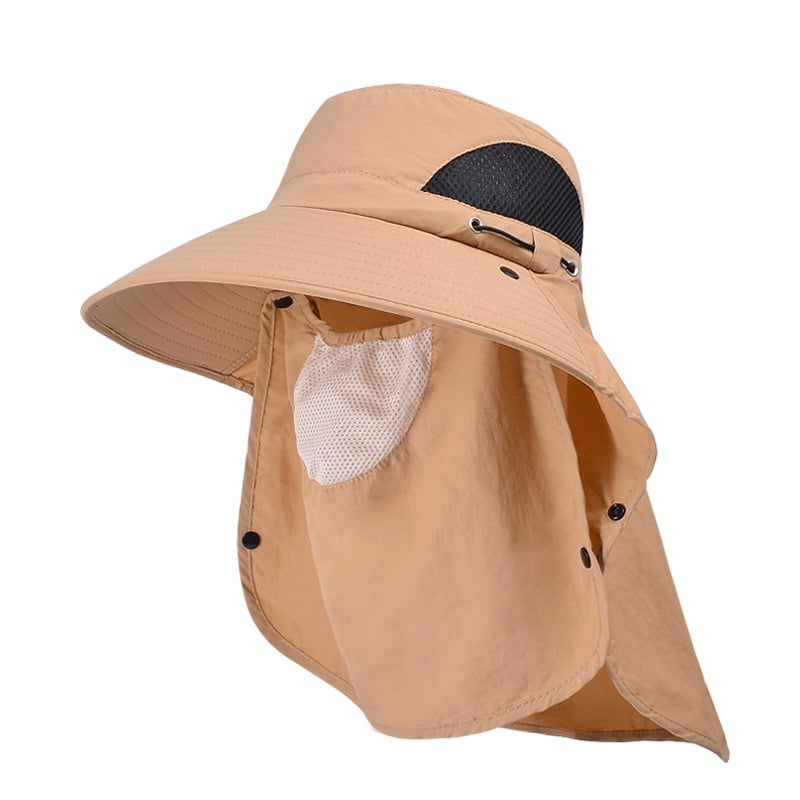 Unisex Wide-Brim Sun Hat – Detachable Neck Flap, Face Mask & Breathable Mesh