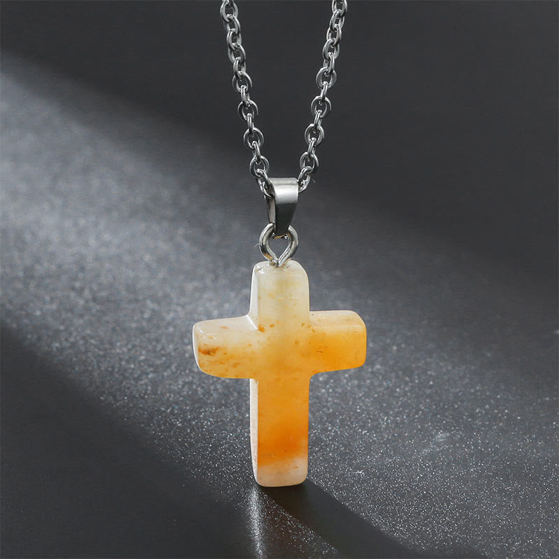 Seraphina Cross Necklace - Yellow Aventurine