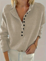 Caroline Soldier Pullover with Half Button Placket - Stylish Women's Sweater