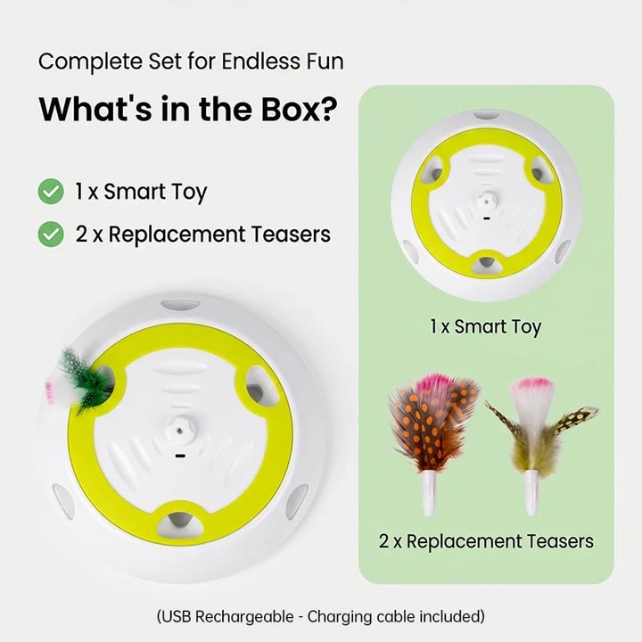 Interactive Cat Toy – Automatic Feather Pop-Up, Motion Sensor & USB-C Rechargeable