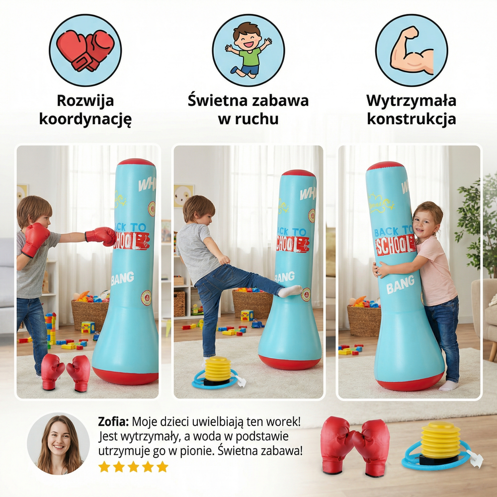 Kids Inflatable Punching Bag – Water Base, Padded Surface & Indoor Outdoor Use