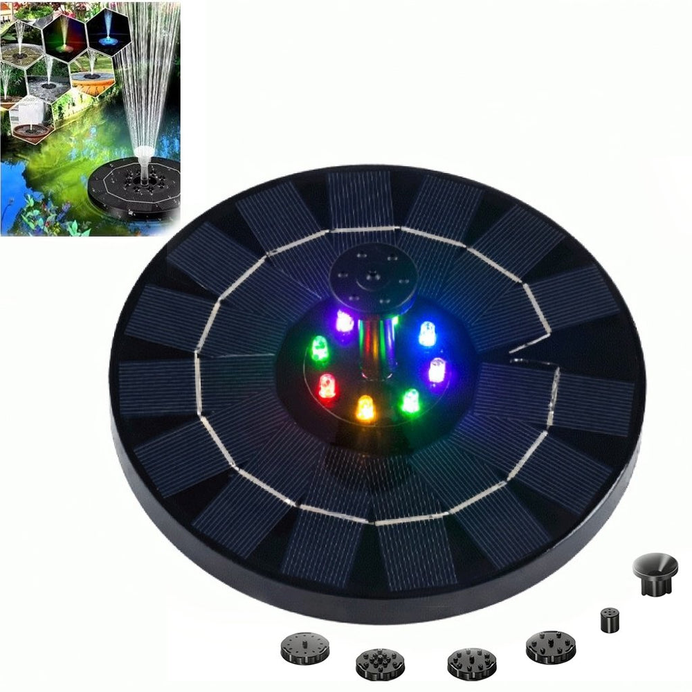 Solar Fountain Pump – Cordless, Interchangeable Nozzles, LED Option