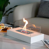 Bio-Ethanol Table Fireplace – Tempered Glass & Steel, 28×14×14 cm, Smokeless Flame