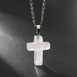 Seraphina Cross Necklace - Rose Quartz