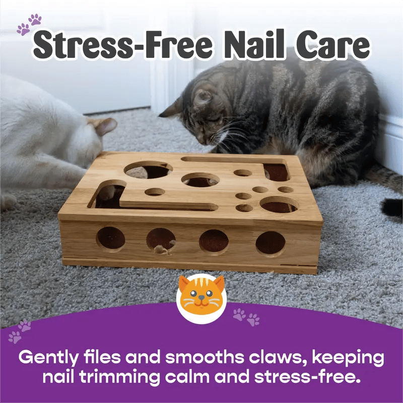 Optimized Product Title: "Holz Katzen Puzzlebox – Interaktive Leckerlies-Beschäftigung & Natürliche Krallenpflege für Katzen" 

This title includes relevant keywords for better visibility in Google Shopping while clearly describing the product's features