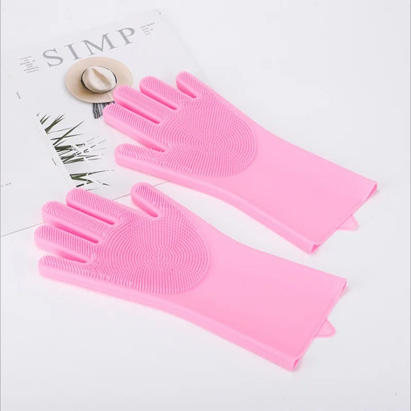Silicone Dish Gloves – Built-In Scrub Bristles, Heat-Resistant & Reusable